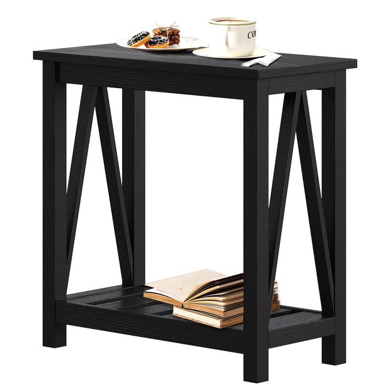 ChooChoo Farmhouse End Table, Narrow Side Table, Slim End Table with Storage Shelf for Small Spaces, Rustic Nightstand, for Living Room, Bedroom Black - Image 1