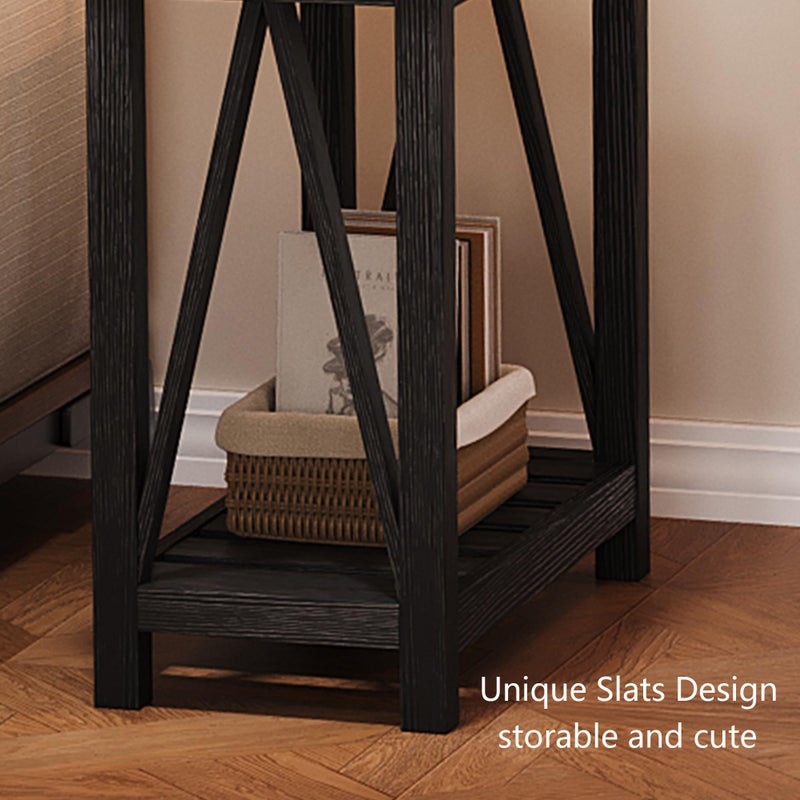 ChooChoo Farmhouse End Table, Narrow Side Table, Slim End Table with Storage Shelf for Small Spaces, Rustic Nightstand, for Living Room, Bedroom Black - Image 5