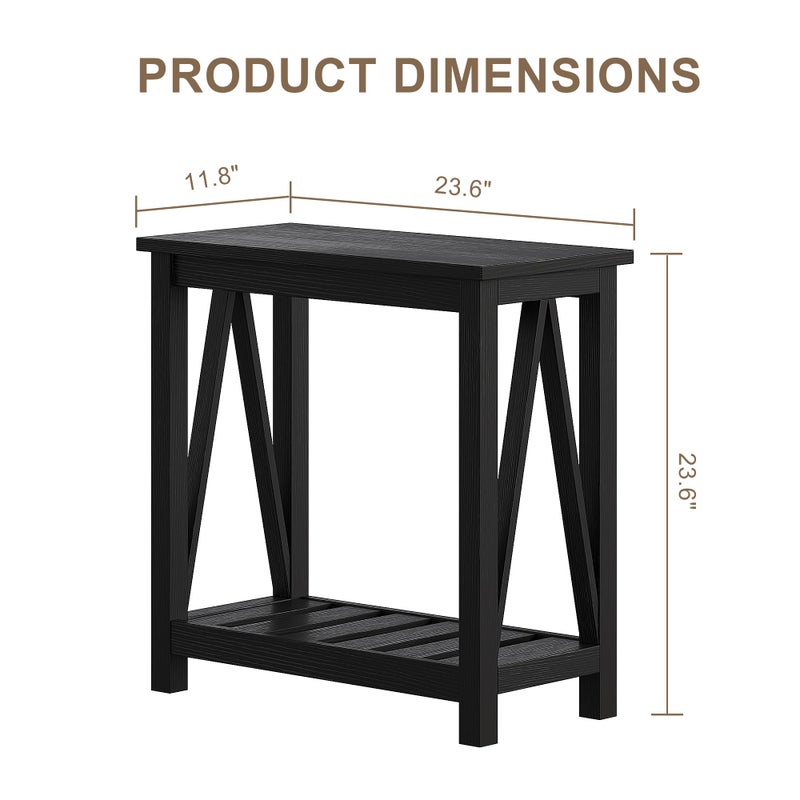 ChooChoo Farmhouse End Table, Narrow Side Table, Slim End Table with Storage Shelf for Small Spaces, Rustic Nightstand, for Living Room, Bedroom Black - Image 3