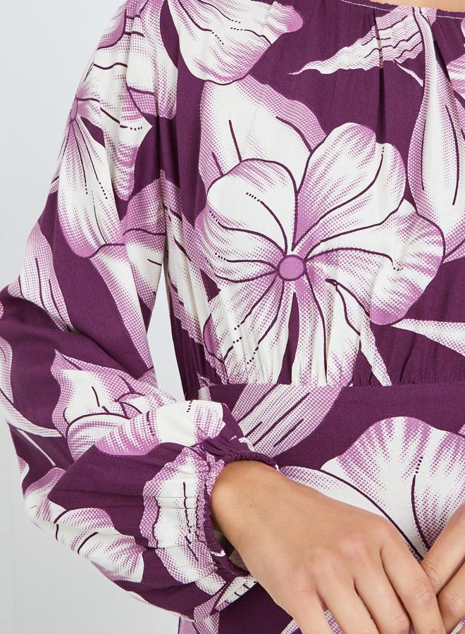 Styli Purple Floral Midi Dress with Long Sleeves - Image 5