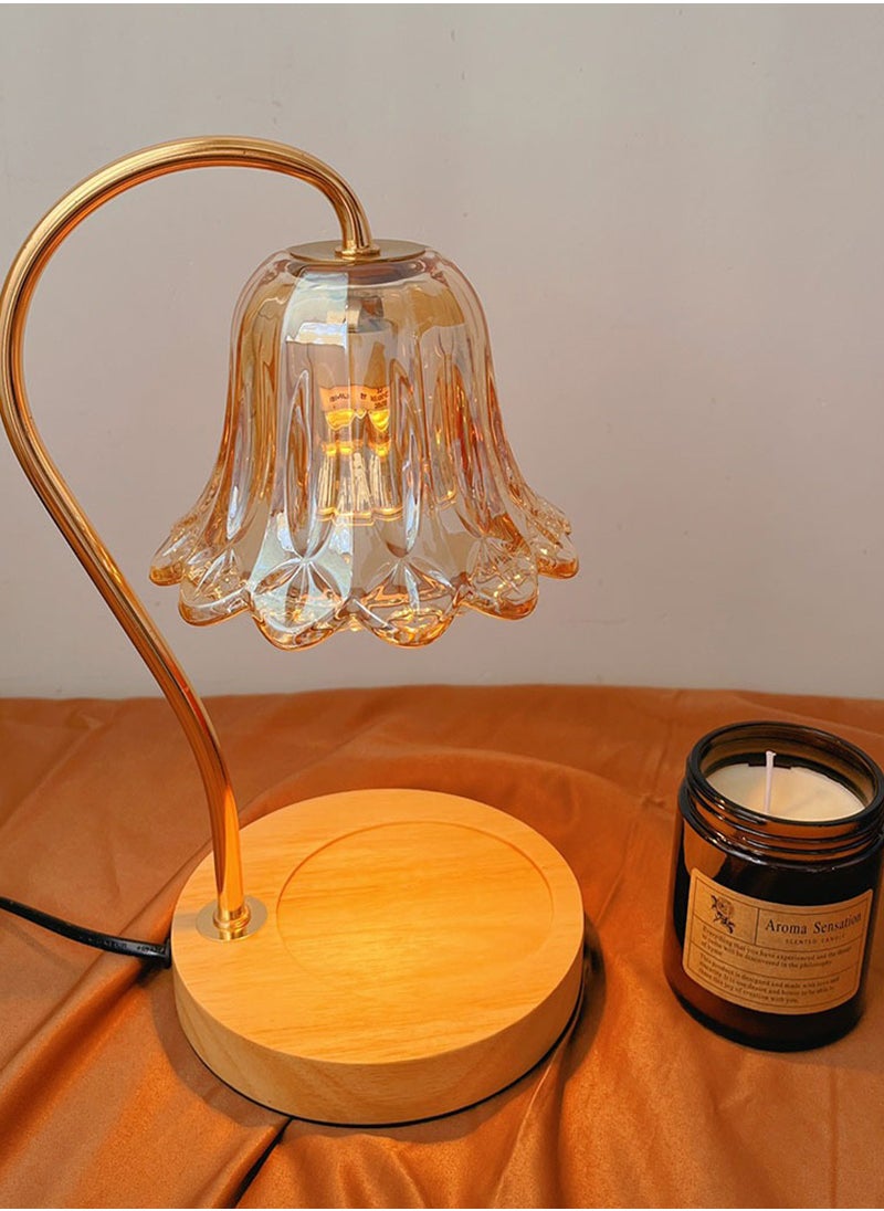 Onelight - Camellia Shade Wax Lamp Candle Warmer Lamp with High Transparency Glass Stepless Dimming Rapid Melting Solid Wood Base Ideal for Home Decor and Aromatherapy - Image 1