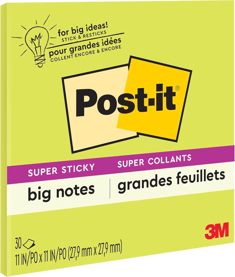 Post It Super Sticky Big Notes, 11 in x 11 in, 1 Pad, 2X The Sticking Power, Neon Green (BN11G) - Image 1