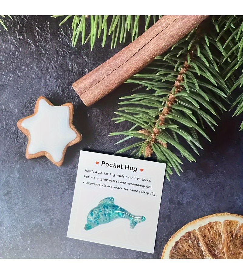 1 قطعة من بطاقات عناق الدولفين المصنوعة من الراتنج، هدية عناق جيبية على شكل حيوان لمناسبات اللقاء والترحيب. - Image 4