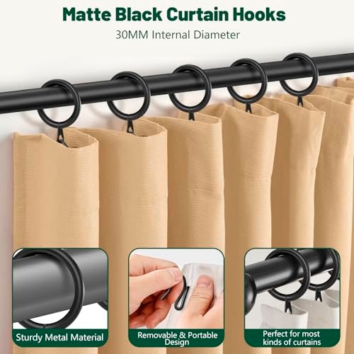 Dpyrrhic 60Pcs Metal Curtain Rings and 60 Pcs Curtain Drapery Pin Hooks,Black Curtain Hooks for Drapes,30mm Internal Diameter for Window, Shower Curtain - Image 4