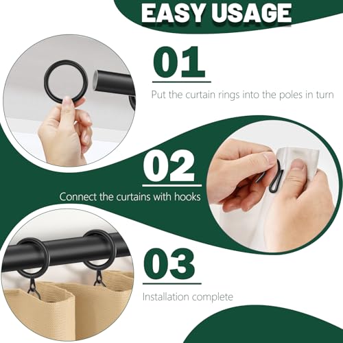 Dpyrrhic 60Pcs Metal Curtain Rings and 60 Pcs Curtain Drapery Pin Hooks,Black Curtain Hooks for Drapes,30mm Internal Diameter for Window, Shower Curtain - Image 3