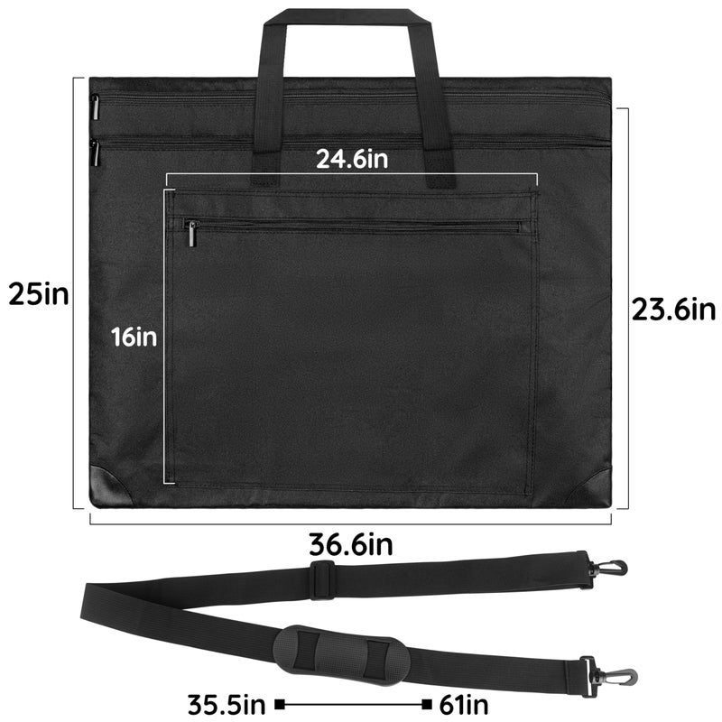 ZKOO Light Weight Art Portfolio Bag, 24x36 Artist Canvas Case with Detachable Shoulder Strap, Leather Corners, Art Portfolio Case for Artwork, Poster, Sketching, and Drawing (24" x 36" Black) - Image 5