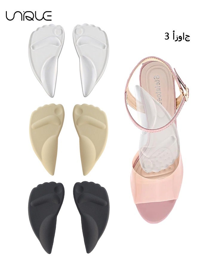 Unique 3Pcs Gel Feet Arch Support Inserts - Pack of 3 Different Colored Gel Insoles, 2 in 1 Forefoot Pad Insole & Feet Arch Support for Women, Sticky Shoe Insert Pads, Foot Comfort Fit Cushion for High Heels - Image 1