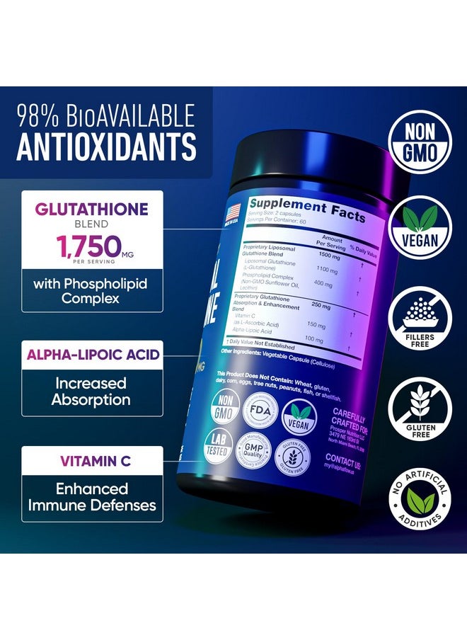 ALPHA FLOW Liposomal Glutathione Supplement 1750MG - Glutathione Liposomal with Vitamin C + Phospholipid Antioxidant Complex - L Glutathione for Liver Detox and Immune Support Supplement - 120 Caps  - Image 2