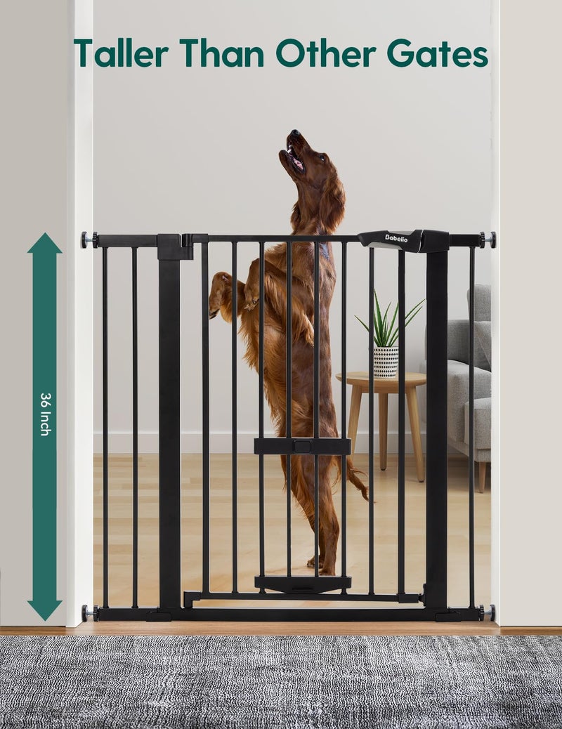 BABELIO 36 Inch Extra Tall Baby Gate with Cat Door,29.5-40" Metal Pet Door for Stairs,Doorways,House,Auto Close,Easy Walk Thru,Black - Image 2