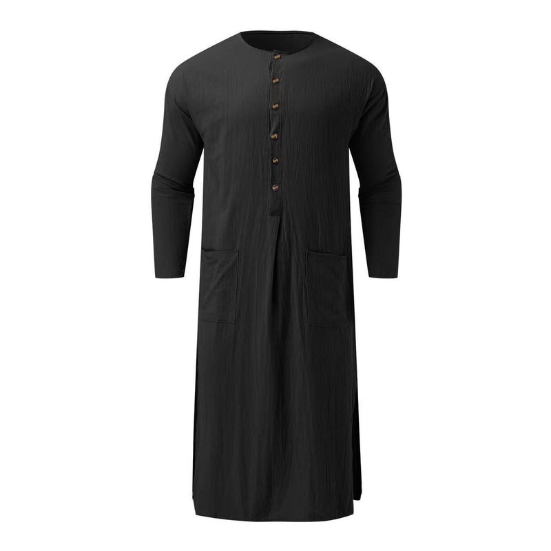 Men's Ethnic Linen Robe Loose Fit Stand Collar - Image 2