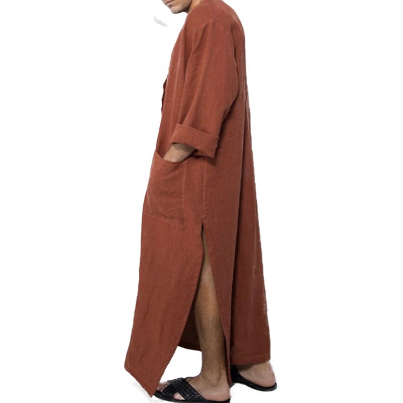 Men's Ethnic Linen Robe Loose Fit Stand Collar - Image 4