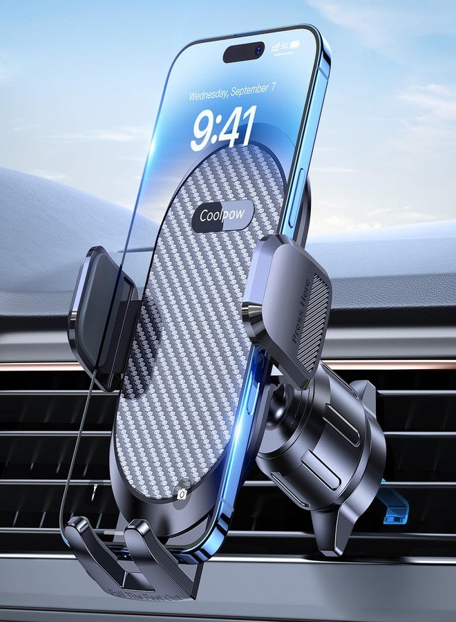 Coolpow Car Phone Holder Mount【Smallest & Wider Clamp & Metal Hook】 Cell Phone Holders for Your Car Vent Phone Mount for Car Accessories Truck Air Vent Stand for iPhone Samsung Android Smartphones - Image 1