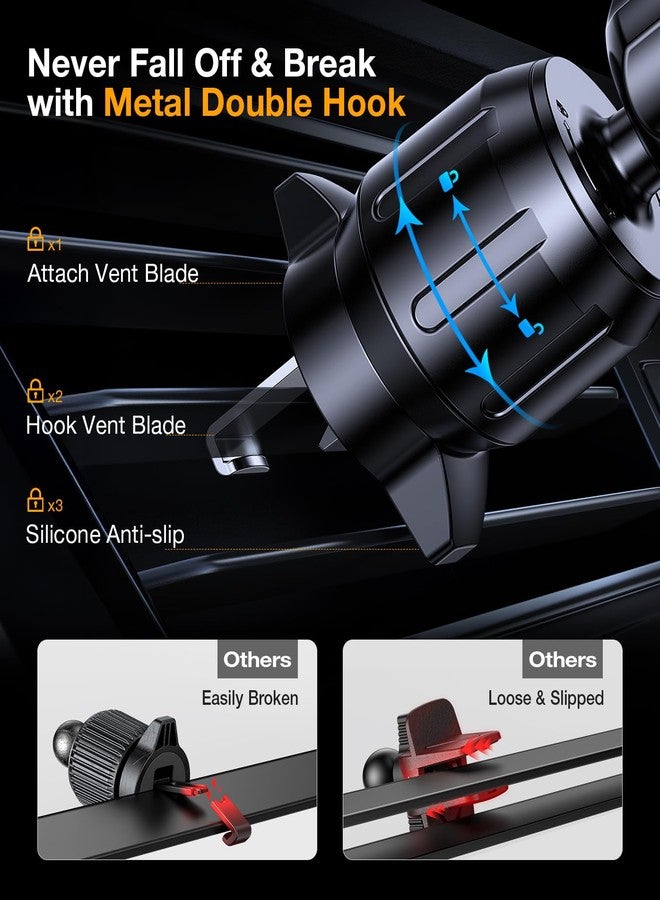 Coolpow Car Phone Holder Mount【Smallest & Wider Clamp & Metal Hook】 Cell Phone Holders for Your Car Vent Phone Mount for Car Accessories Truck Air Vent Stand for iPhone Samsung Android Smartphones - Image 2