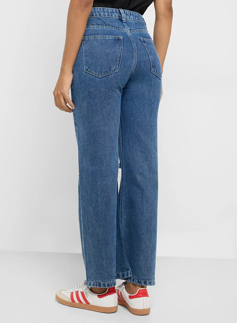 Ginger Ripped High Rise Wide Leg Jeans