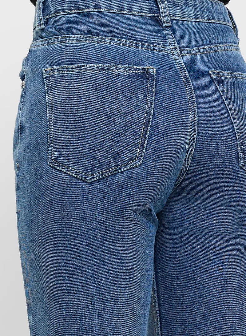 Ginger Ripped High Rise Wide Leg Jeans