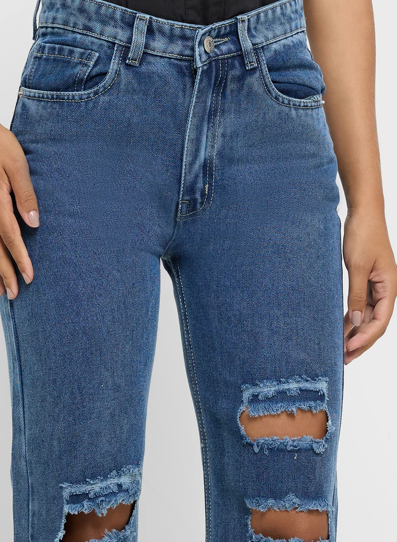 Ginger Ripped High Rise Wide Leg Jeans