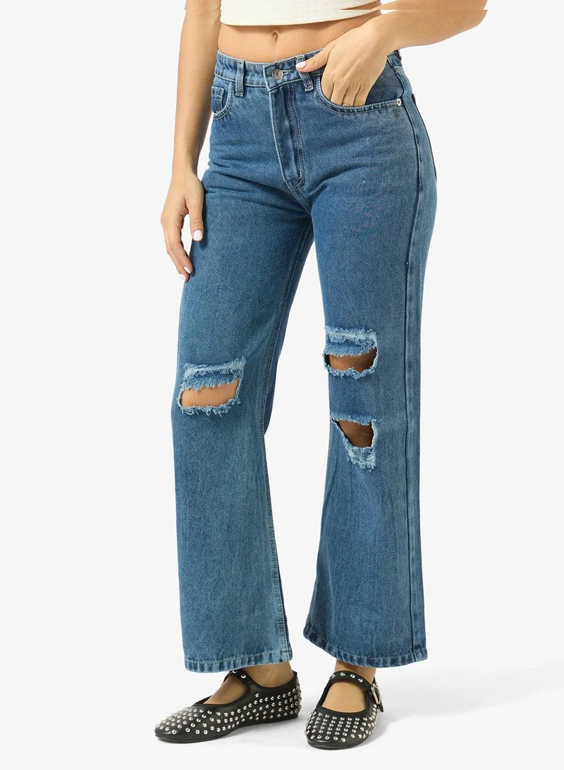 Ripped High Rise Wide Leg Jeans