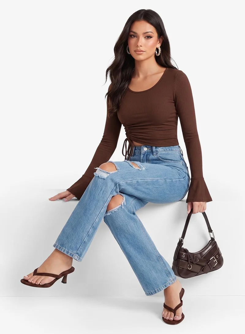 Ripped High Rise Wide Leg Jeans