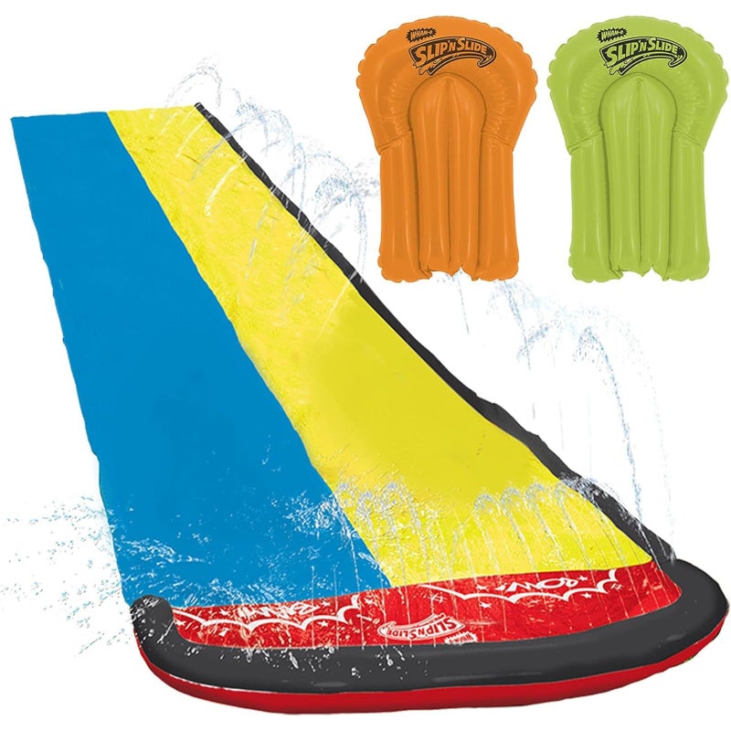 WHAM-O WhamO Slip N Slide 16ft Double Lawn Water Slides with Sprinkler Lane 2 Inflatable Boards Super Slip Slides for Summer Backyard Outdoor Water Activities - Image 3