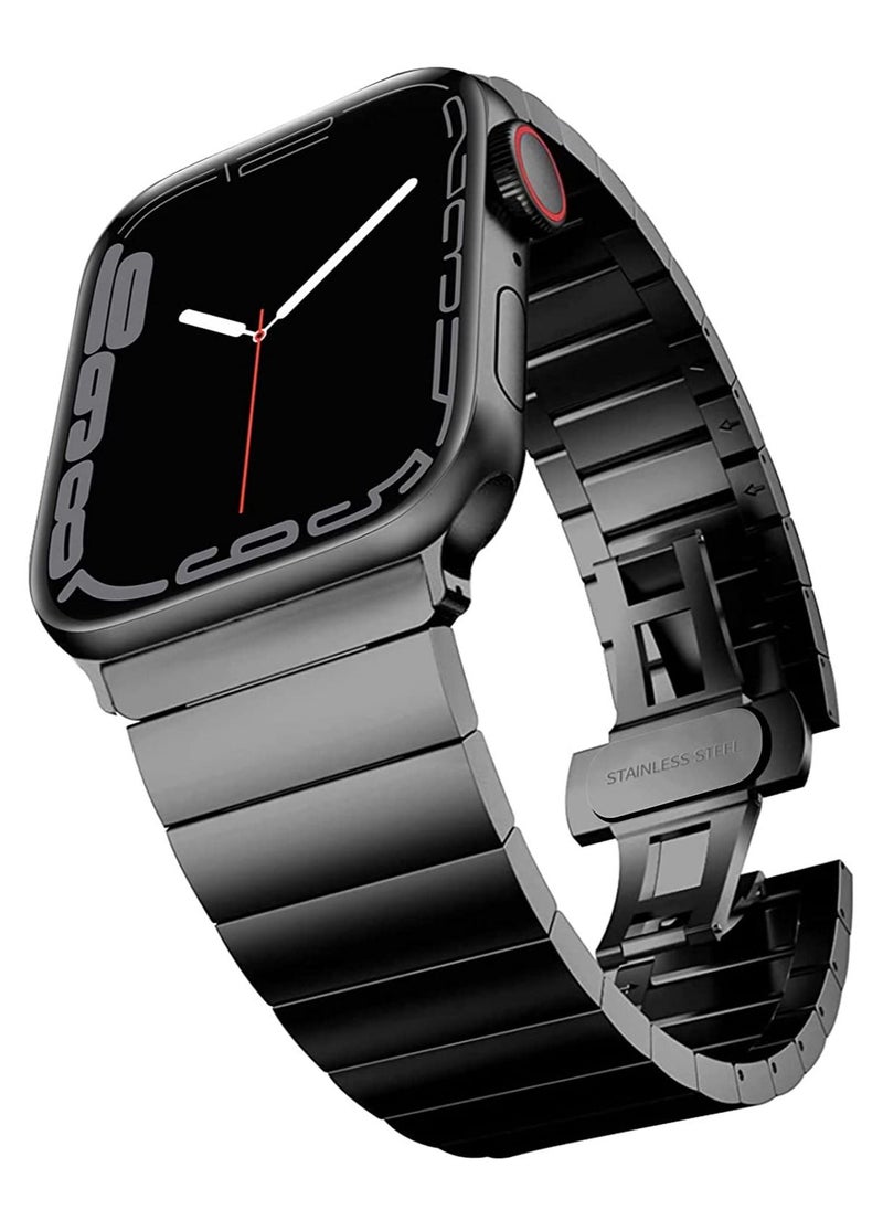 Generic - Watch Band Strap 42mm 44mm 45mm 49mm for Apple Watch Stainless Steel Metal Bands, Replacement Adjustment Wristband, for iWatch Ultra Series 8/7/6/5/4/3/2/1(Black) - Image 1