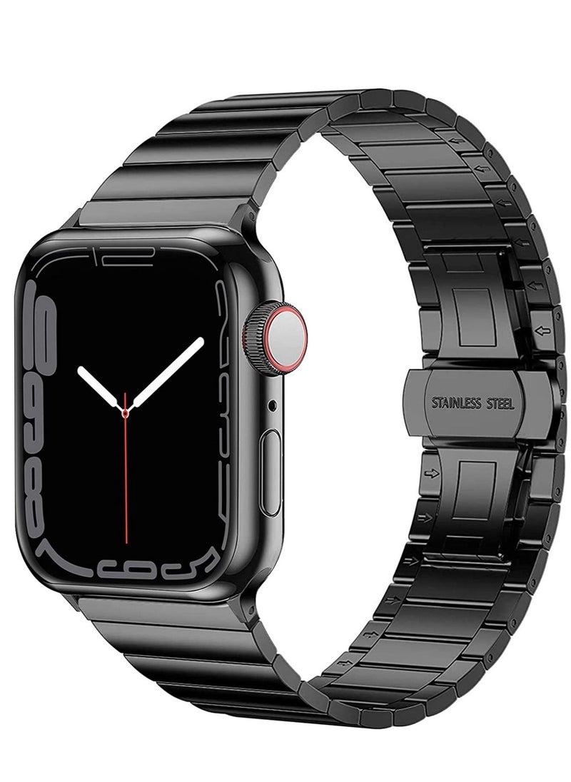 Generic - Watch Band Strap 42mm 44mm 45mm 49mm for Apple Watch Stainless Steel Metal Bands, Replacement Adjustment Wristband, for iWatch Ultra Series 8/7/6/5/4/3/2/1(Black) - Image 1