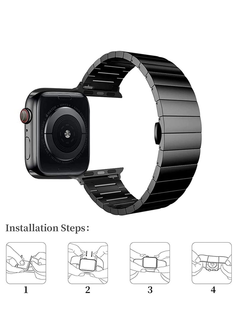 Generic - Watch Band Strap 42mm 44mm 45mm 49mm for Apple Watch Stainless Steel Metal Bands, Replacement Adjustment Wristband, for iWatch Ultra Series 8/7/6/5/4/3/2/1(Black) - Image 1