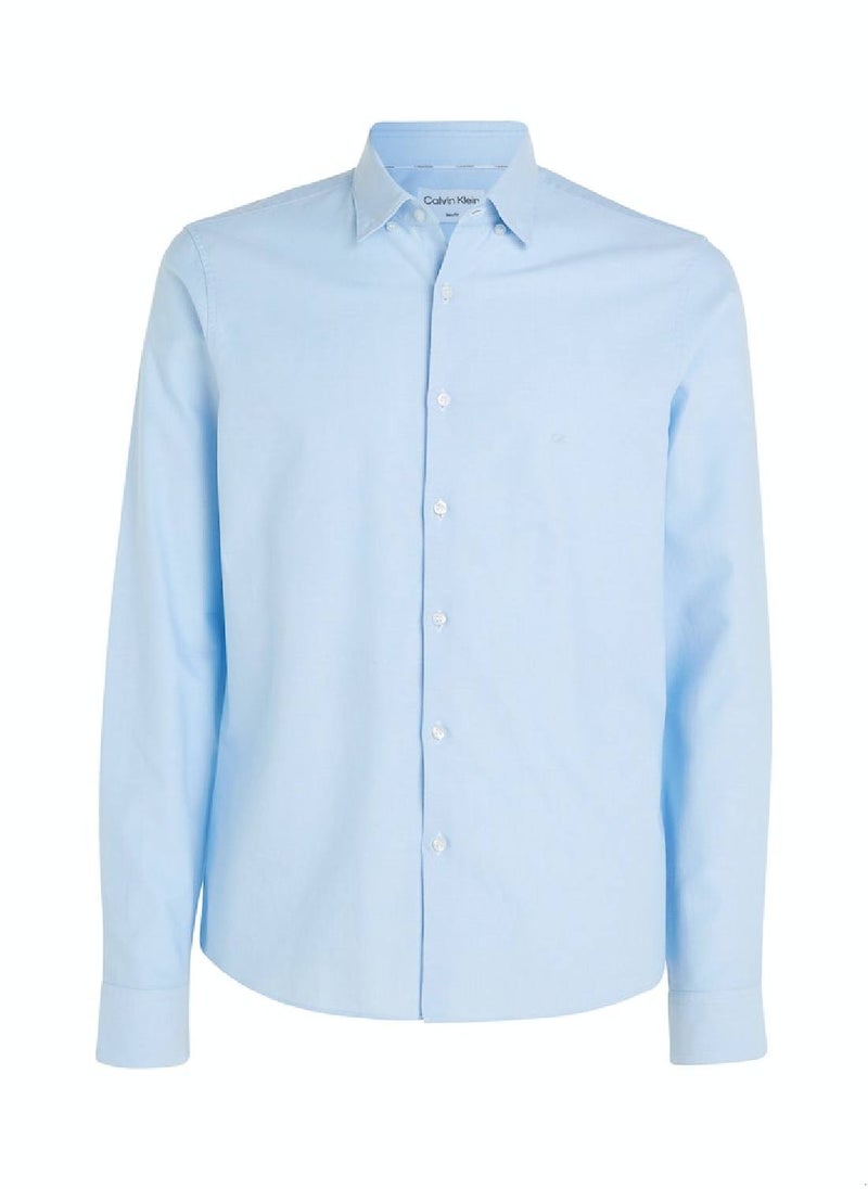 CALVIN KLEIN Men's Long Sleeved Tailored Shirt - Oxford Cotton, Blue  - Image 3