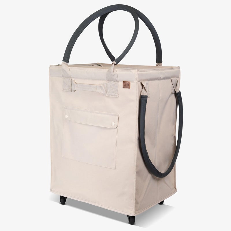 CleverMade Hauler Rolling Tote Bag, 90L Collapsible Portable Shopping Cart with Wheels for Groceries, Laundry, Organization â€“ Heavy Duty Utility Tote with 75 lb Capacity, Basket with Wheels, Cream - Image 1