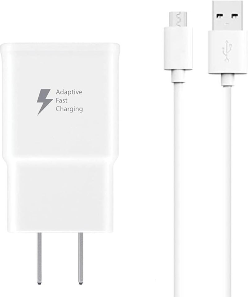 طقم شاحن جداري سريع الشحن التكيفي لهاتف Galaxy S7 الذكي مع كابل Micro 2.0 USB، متوافق مع هواتف Samsung Galaxy S7/Edge/S6/Note5/4/S3 (أبيض)