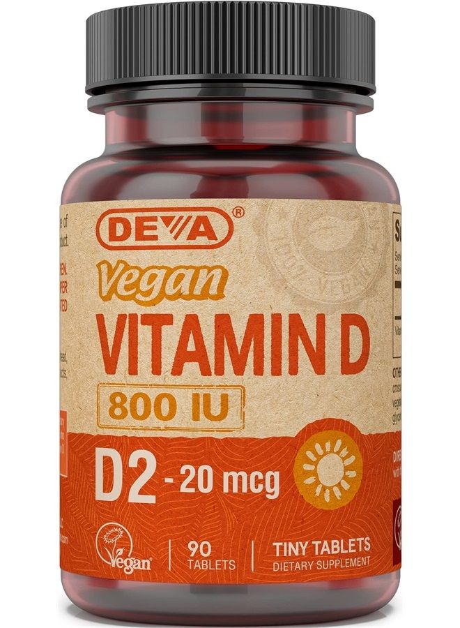 Deva Vegan Vitamins D2 800 IU, Ergocalciferol Supplement with No Animal Ingredients, Fast Dissolve, 90 Tablets, 1-Pack - Image 1