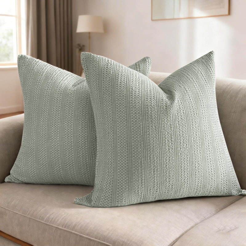 COCOPLOCEUS 26x26 Pillow Covers Boho Euro Shams Set of 2 Decorative Throw Pillow Covers Cotton Large Square Pillowcase for Couch Bed, Sage Green - Image 1