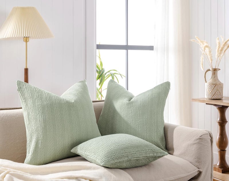 COCOPLOCEUS 26x26 Pillow Covers Boho Euro Shams Set of 2 Decorative Throw Pillow Covers Cotton Large Square Pillowcase for Couch Bed, Sage Green - Image 3