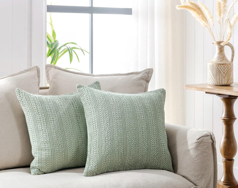 COCOPLOCEUS 26x26 Pillow Covers Boho Euro Shams Set of 2 Decorative Throw Pillow Covers Cotton Large Square Pillowcase for Couch Bed, Sage Green - Image 5