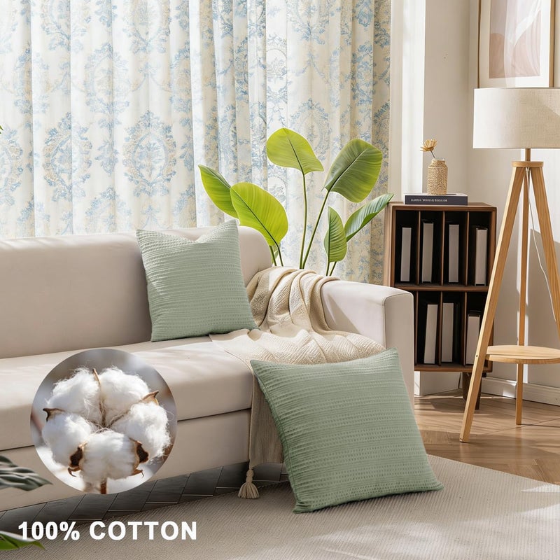 COCOPLOCEUS 26x26 Pillow Covers Boho Euro Shams Set of 2 Decorative Throw Pillow Covers Cotton Large Square Pillowcase for Couch Bed, Sage Green - Image 4