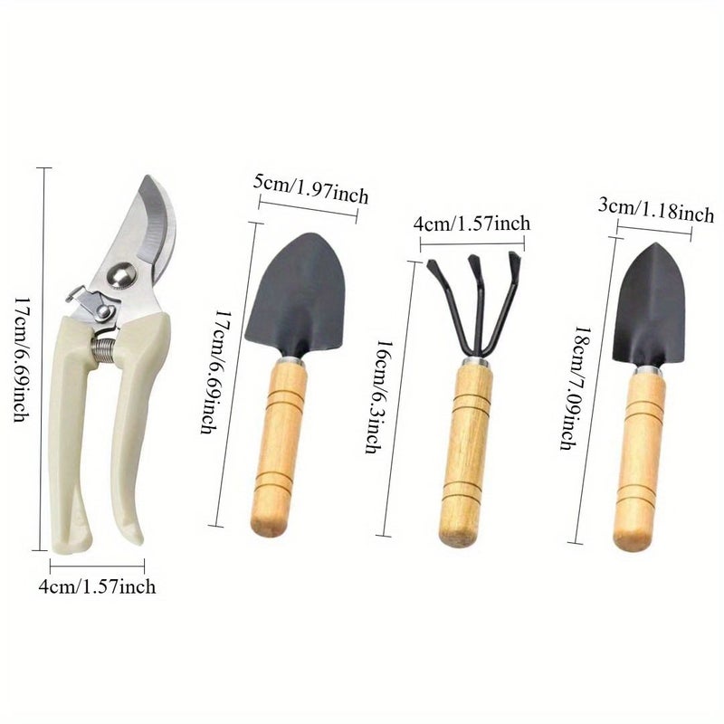 Gardening Tool Set 4 Piece Pack Includes Pruning Shears Shovels Rakes And Trowels Ergonomic Wooden Handle Design For Planting And Weeding In Backyard And Balcony - Image 2