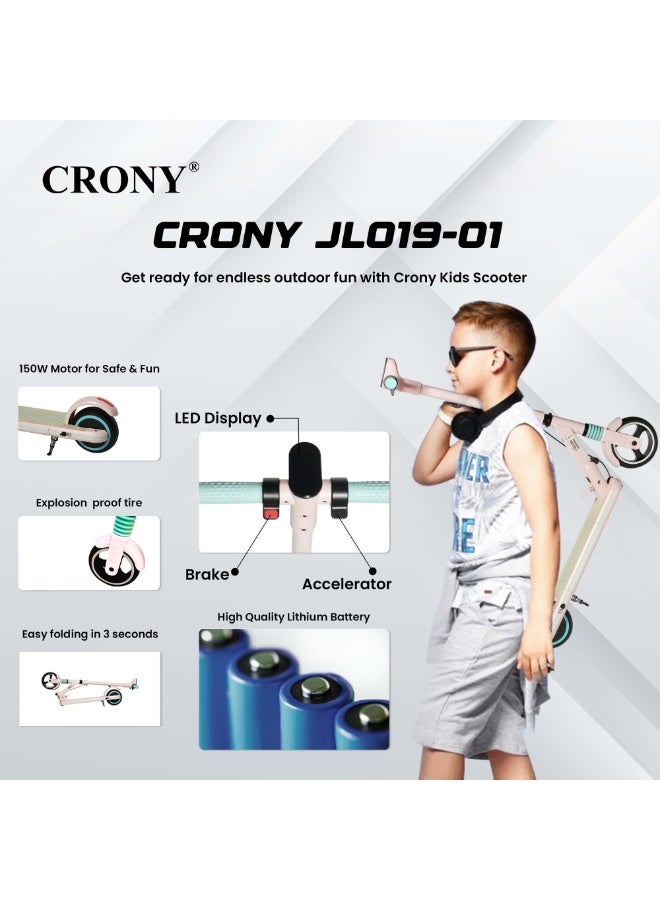 كروني سكوتر كهربائي للأطفال Jl019 بشاشة LED، إطارات 7 بوصات، محرك 150 واط، بطارية 24 فولت/2.5 أمبير/ساعة، سرعة 10-14 كم/ساعة، مدى 3-5 كم، سهل الطي وخفيف الوزن للأطفال من سن 6 إلى 12 عامًا، هيكل من سبائك الألومنيوم المتين، أقصى حمولة 70 كجم، مصابيح LED، حامل للهاتف المحمول، سكوتر محمول وممتع للرحلات القصيرة واللعب اليومي، لون وردي. - Image 5