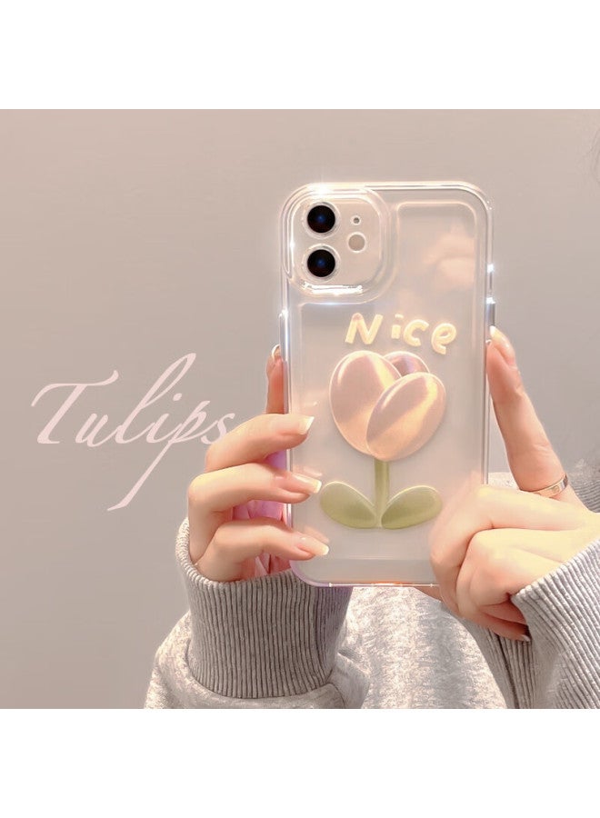 Inkaida Yingkaida Iphone 12 Case, Full Protection Shockproof Cover For Men And Women, Creative Transparent Painted Tulip Design - Image 1