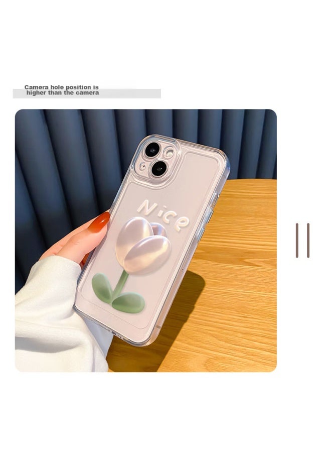 Inkaida Yingkaida Iphone 12 Case, Full Protection Shockproof Cover For Men And Women, Creative Transparent Painted Tulip Design - Image 4