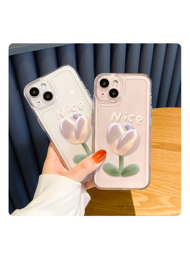 Inkaida Yingkaida Iphone 12 Case, Full Protection Shockproof Cover For Men And Women, Creative Transparent Painted Tulip Design - Image 5