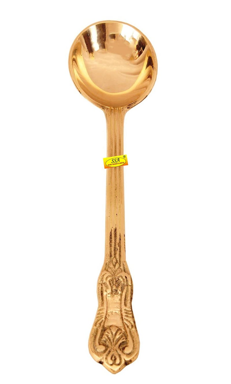 Shiv Shakti Arts® Pure Brass Designer Serving Spoon Big - 9" Inch | Donga Spoon | Ladle - for Dinnerware Serving & Cooking Purpose - 1 Piece - Image 4