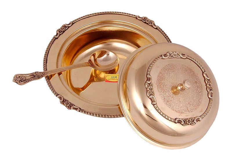 Shiv Shakti Arts® Pure Brass Designer Serving Spoon Big - 9" Inch | Donga Spoon | Ladle - for Dinnerware Serving & Cooking Purpose - 1 Piece - Image 2