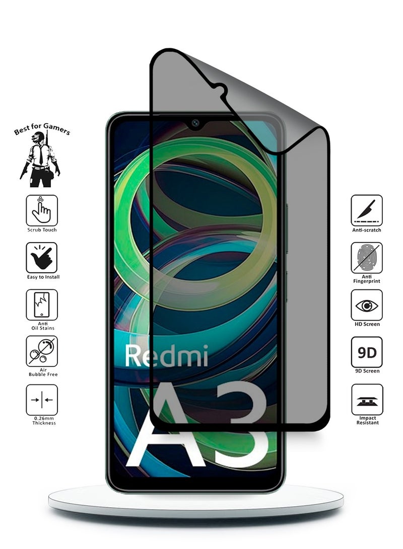 Wtech Xiaomi Redmi A3 4G 2024 Nano Ceramic Privacy Full Glue Full Cover Matte Flexible Screen Protector (MSCNMP) -  Clear/Black - Image 2