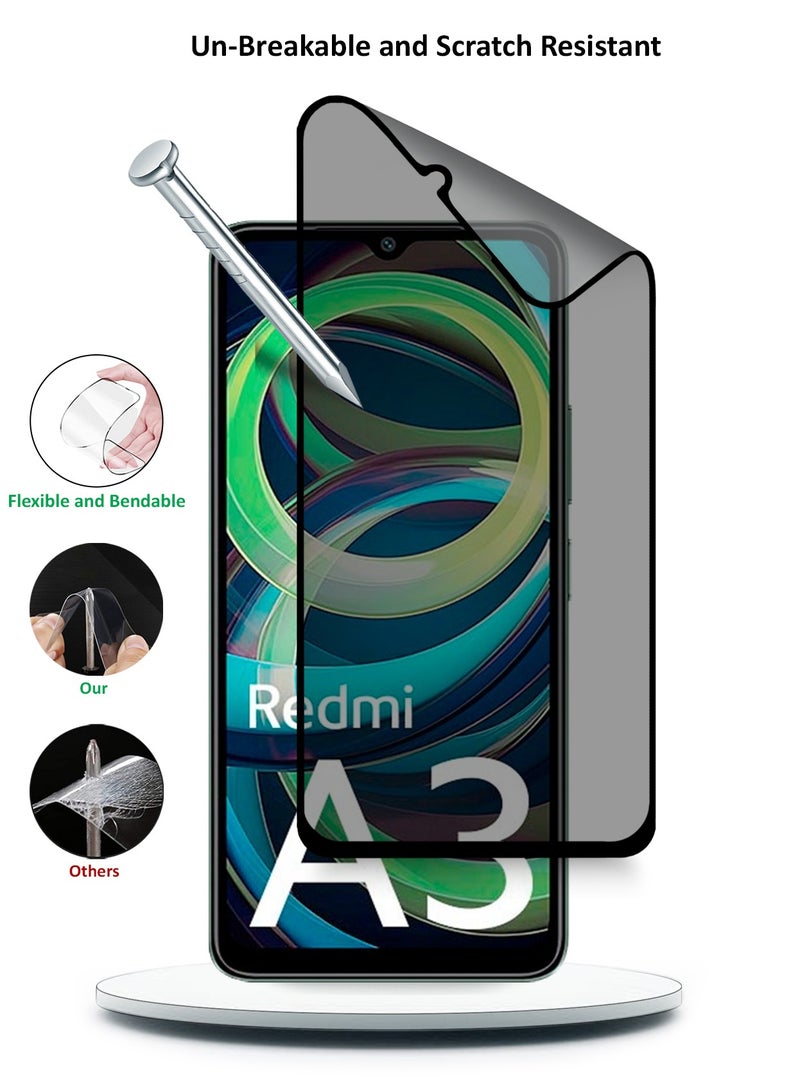 Wtech Xiaomi Redmi A3 4G 2024 Nano Ceramic Privacy Full Glue Full Cover Matte Flexible Screen Protector (MSCNMP) -  Clear/Black - Image 3