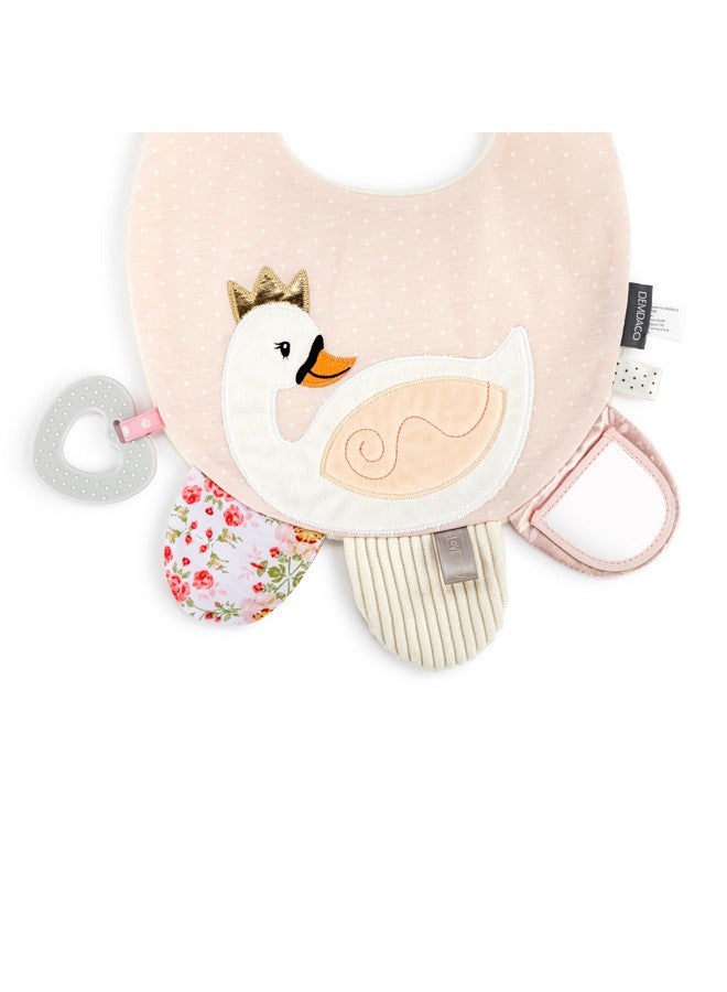 ديمداكو مريلة أنشطة للأطفال من ديمداكو، مقاس 11.5 × 10 بوصة، قماش ملون، محكم، لمسة، حلقة تسنين، تغذية، لون وردي، تصميم بجعة - Image 2