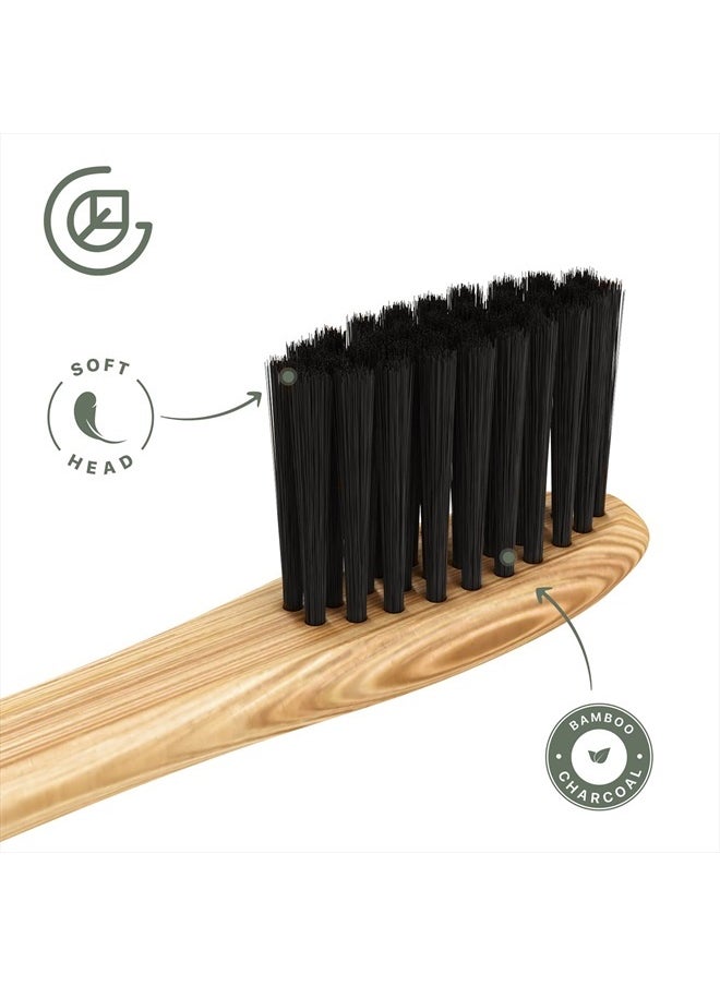 GREENZLA Bamboo Toothbrush (4 Pack) with Travel Case & Charcoal Dental Floss | BPA Free Soft Bristles | Eco-Friendly, Natural Bamboo Toothbrush Set | Biodegradable & Compostable Wooden Toothbrushes  - Image 3