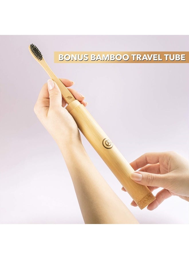 GREENZLA Bamboo Toothbrush (4 Pack) with Travel Case & Charcoal Dental Floss | BPA Free Soft Bristles | Eco-Friendly, Natural Bamboo Toothbrush Set | Biodegradable & Compostable Wooden Toothbrushes  - Image 4