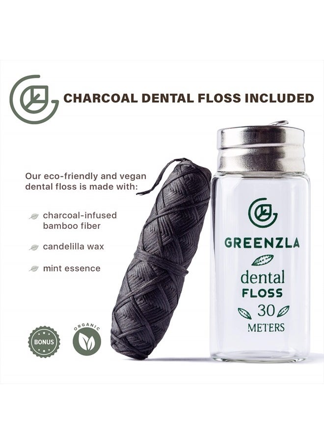 GREENZLA Bamboo Toothbrush (4 Pack) with Travel Case & Charcoal Dental Floss | BPA Free Soft Bristles | Eco-Friendly, Natural Bamboo Toothbrush Set | Biodegradable & Compostable Wooden Toothbrushes  - Image 5