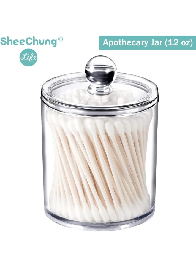 SheeChung 6 Pack Of 12 Oz. Quantity Ip Dispenser Apothecary Jars Bathroom With Labels Holder Storage Canister Clear Plastic Acrylic Jar For Cotton Ball Cotton Swab Cotton Rounds Floss Picks Hair Clips Clear - Image 5