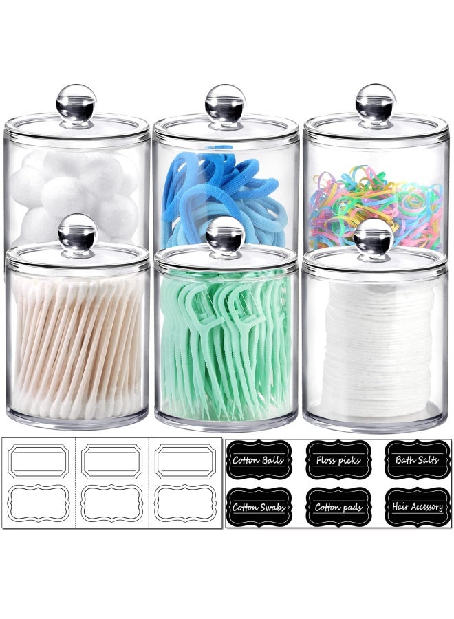 SheeChung 6 Pack Of 12 Oz. Quantity Ip Dispenser Apothecary Jars Bathroom With Labels Holder Storage Canister Clear Plastic Acrylic Jar For Cotton Ball Cotton Swab Cotton Rounds Floss Picks Hair Clips Clear - Image 1