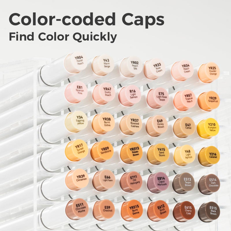 Ohuhu 24 Skin-Tone Colors Alcohol Markers, Sketch Art Marker, Alcohol-based Brush Markers for Kids and Adults' Coloring, Illustration, Comes w/ 1 Colorless Alcohol Marker Blender (Fine & Brush) - Image 5